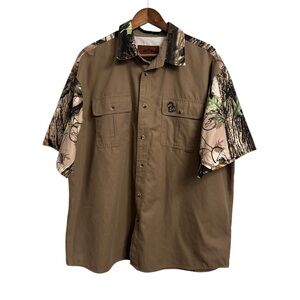 Legendary Whitetails Short Sleeve Turkey Camo Camp Shirt Men’s XXL Hunting